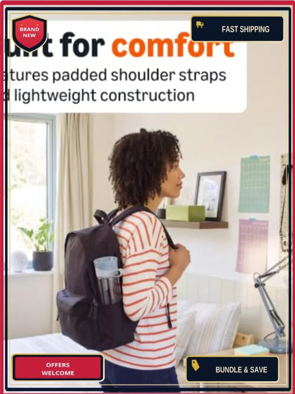 Classic Backpack with Padded Straps, Water Bottle Pockets, Durable